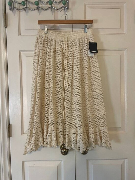 Dimri Dresses & Skirts - NWT DIMRI Ecru Crochet Knit Midi Skirt with Ruffle Hem - Coastal Boho Chic